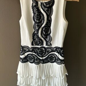 BCBGMaxAzria White Dress with Black Lace Overlay
